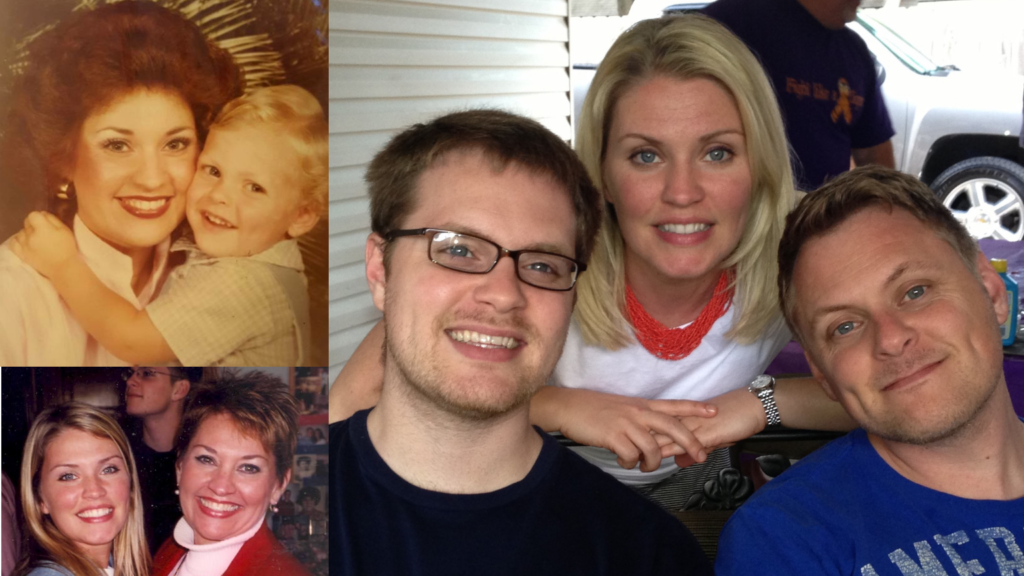 College of three pictures. Me at 25 with my oldest child, me at 53 with my only daughter and my three adult children