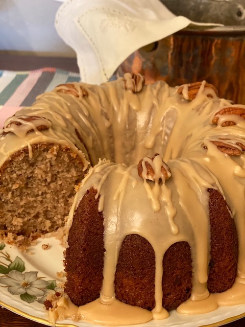 BUTTER PECAN POUND CAKE WITH CARAMEL ICING